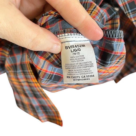 NEW Wrangler Retro Boys Plaid Shirt - Blue and Orange Pearl Snap Buttons - Picture 3 of 12